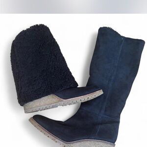 Coach Black Suede and Shearling Winter Boots wedge, tall or mid-calf shearling